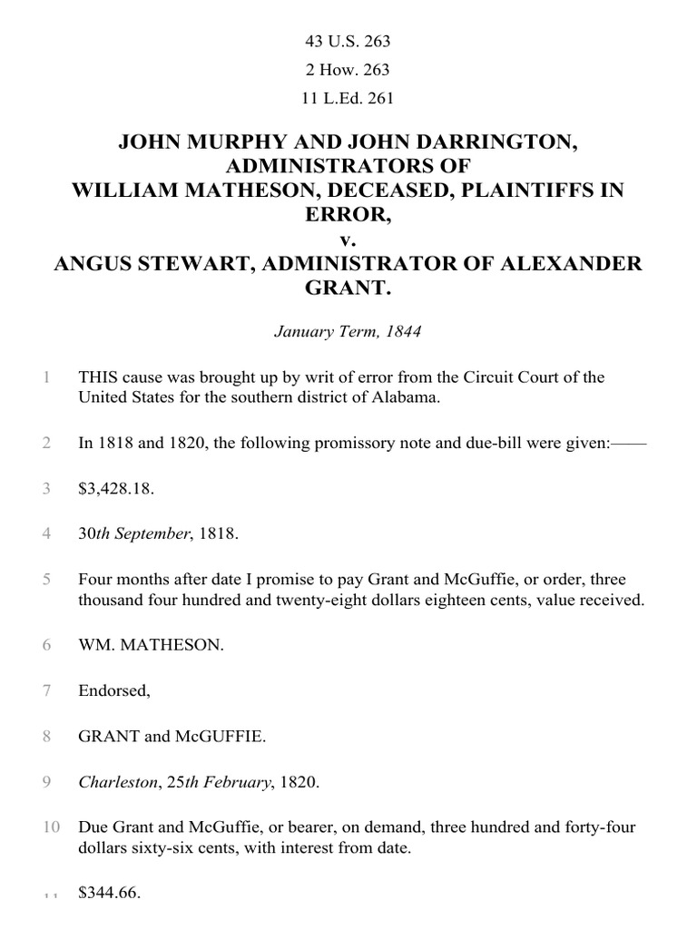 Matheson's Admin. v. Grant's Admin., 43 U.S. 263 (1844) PDF Verdict