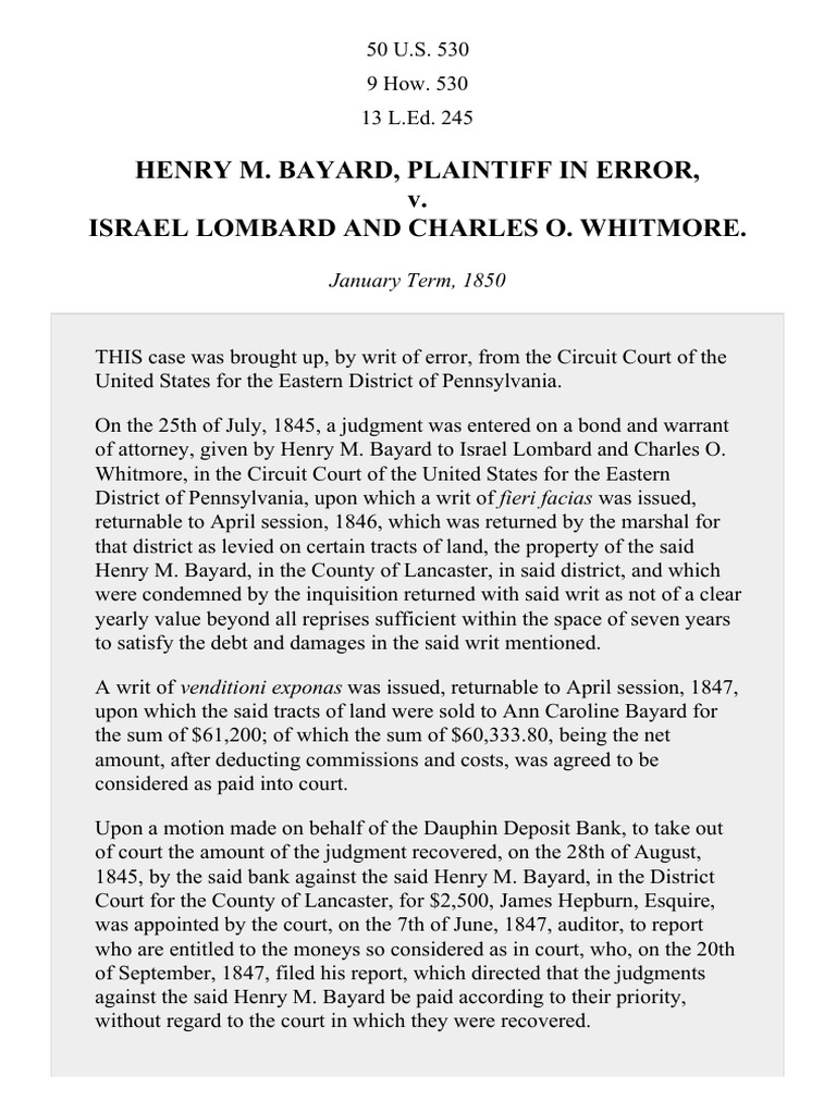 Bayard v. Lombard, 50 U.S. 530 (1850) PDF Judgment (Law) Virginia