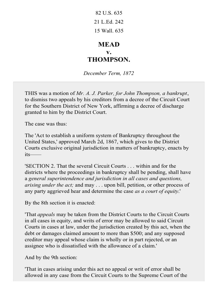 Mead v. Thompson, 82 U.S. 635 (1873) Virginia Circuit Court Bankruptcy