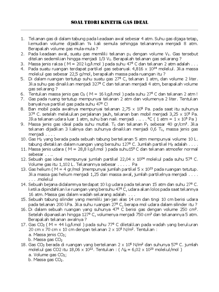 Soal Teori Kinetik Gas Ideal