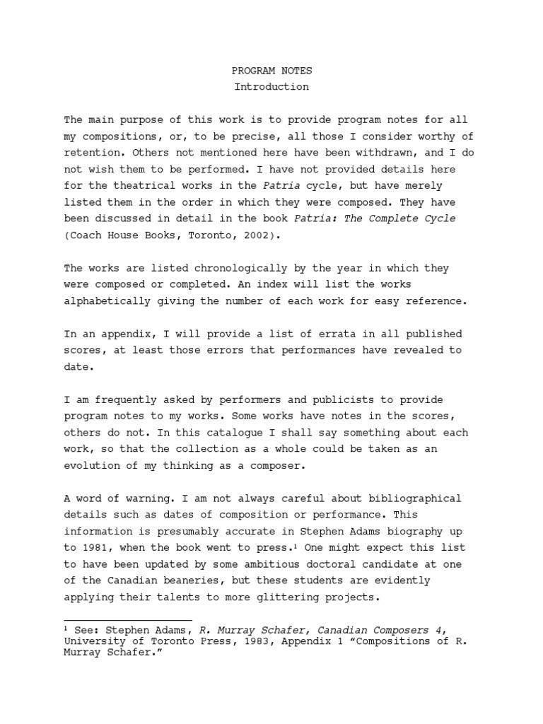 Program Notes | Musical Compositions | Classical Music