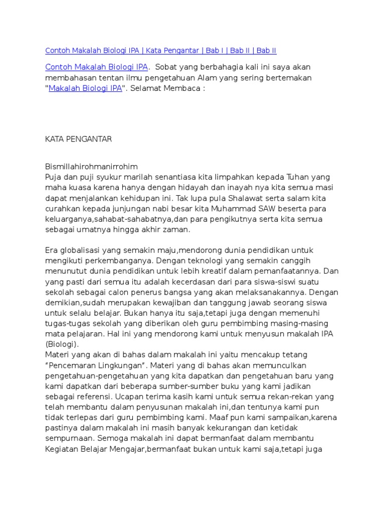 Contoh Makalah Biologi Ipa