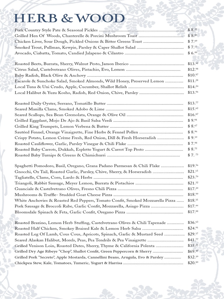 Herb & Wood Menu PDF Pickling Salad