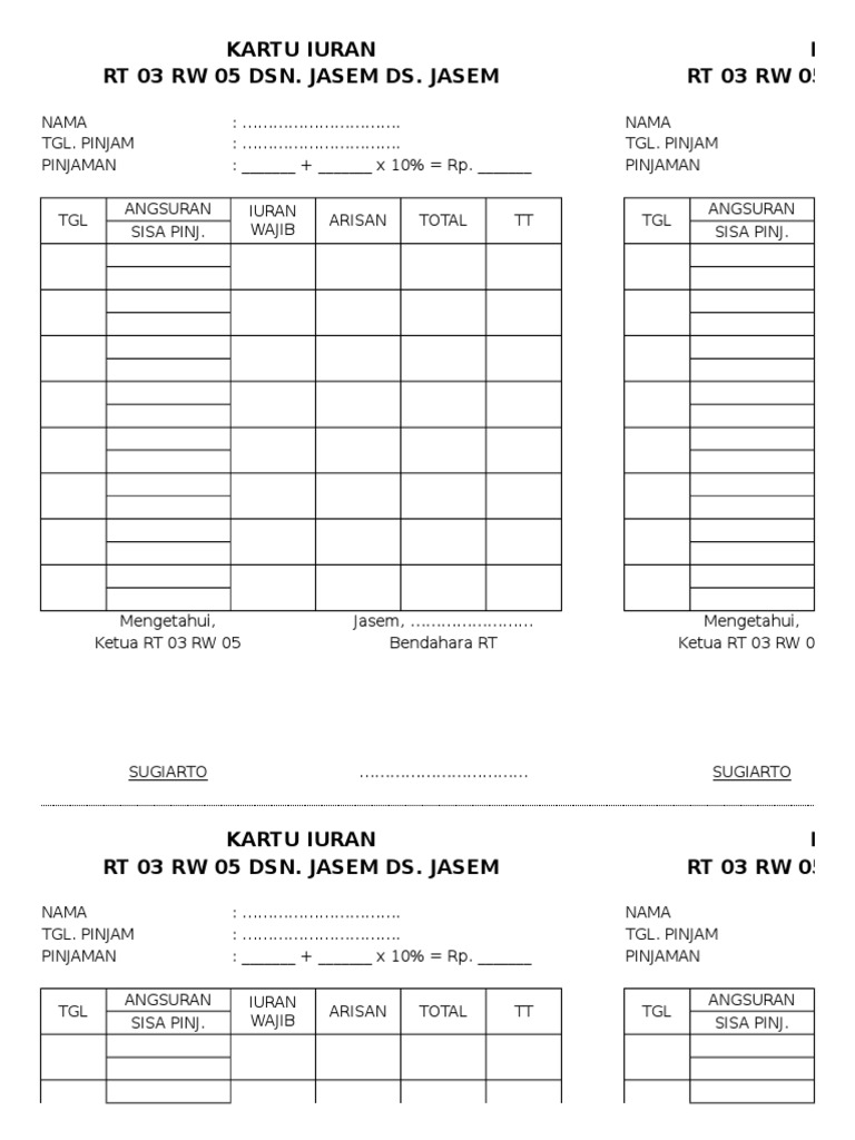 Form Arisan RT | PDF