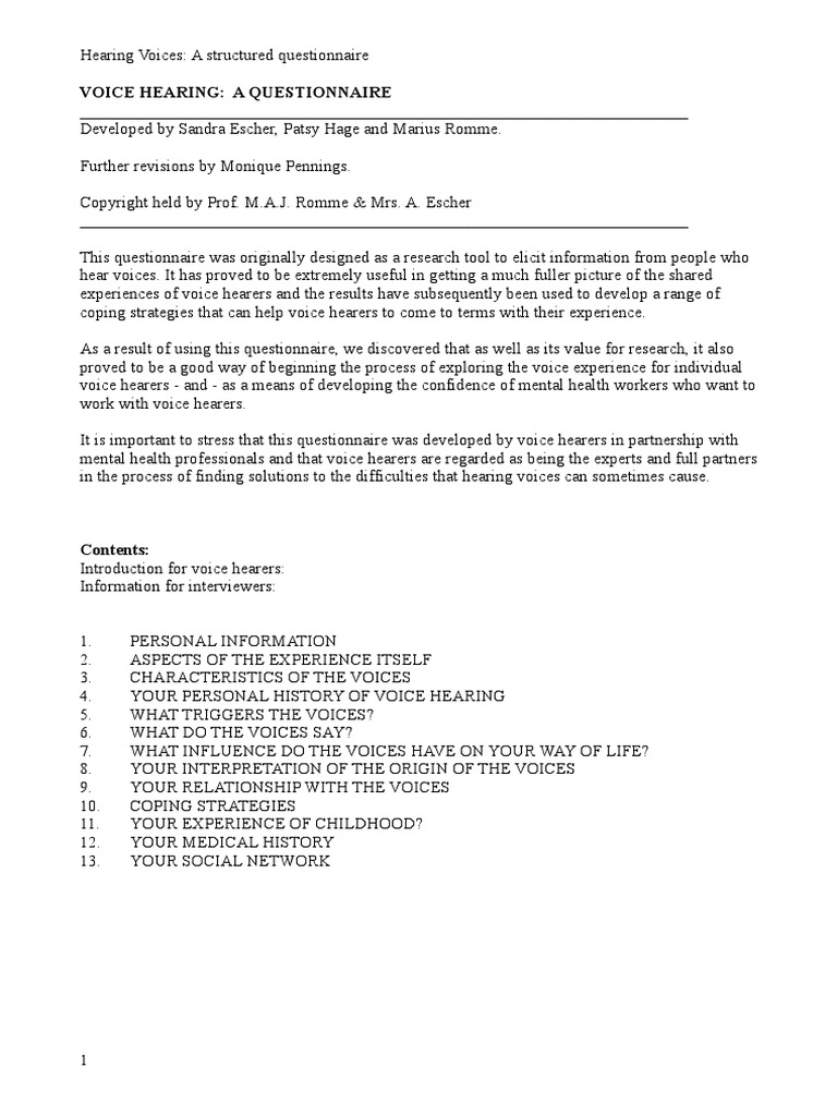 Maastricht Interview For Voice Hearers Adults | PDF