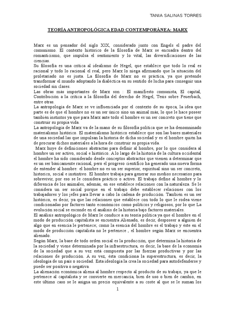 Antropologia Edad Contemporanea, Marx