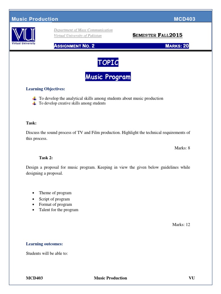 Music Production Assignment Overview | PDF