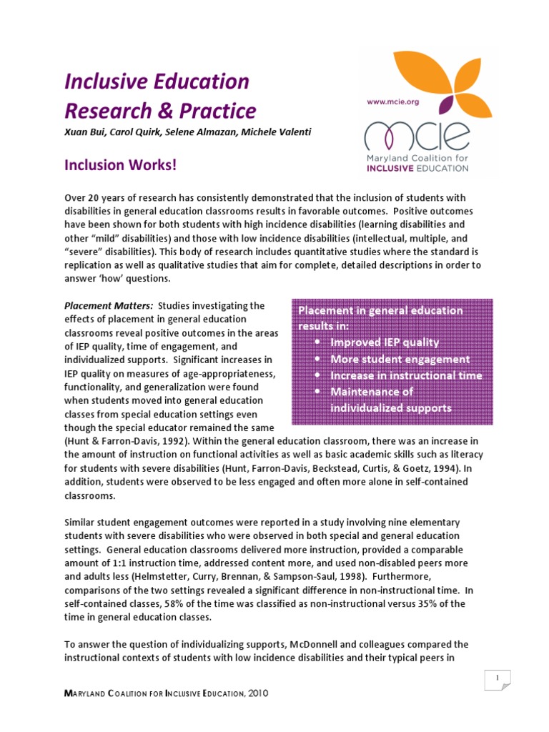 Inclusion Benefits for Students with Disabilities | PDF | Inclusion ...