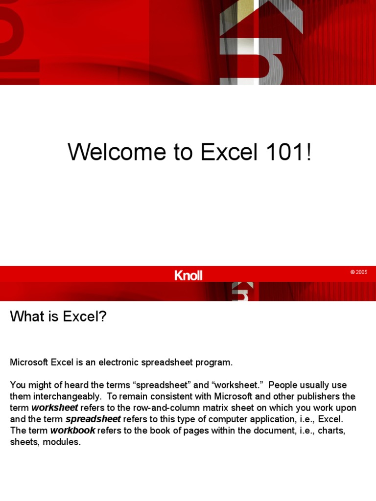 Microsoft Excel 101 07 19 05 | PDF | Spreadsheet | Microsoft Excel