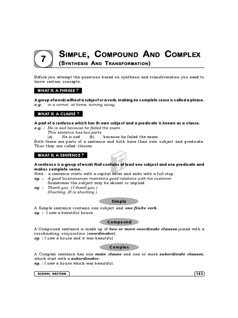 7 Simple Compound Complex Subject Grammar Clause