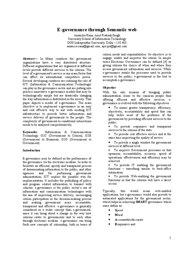 E-Governance Models Using Semantic Web | PDF | E Government | Ontology ...
