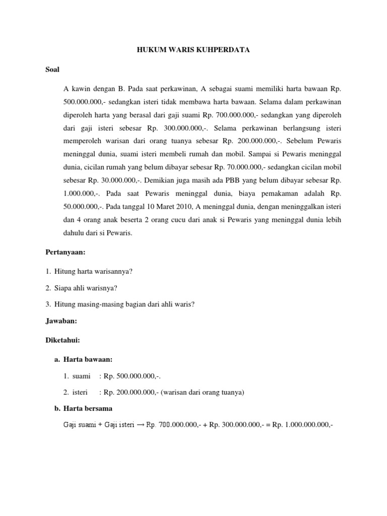 Contoh Soal Waris Bw