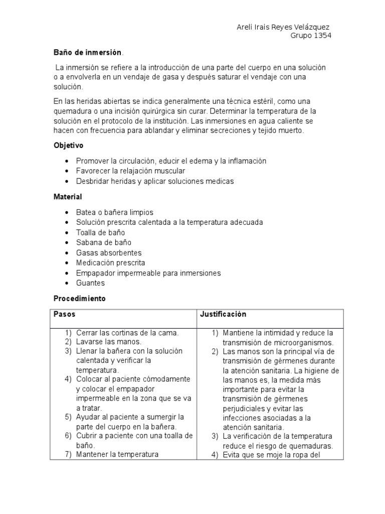 Proceso y cuidados del baño de inmersión | PDF | Herida | Quemar