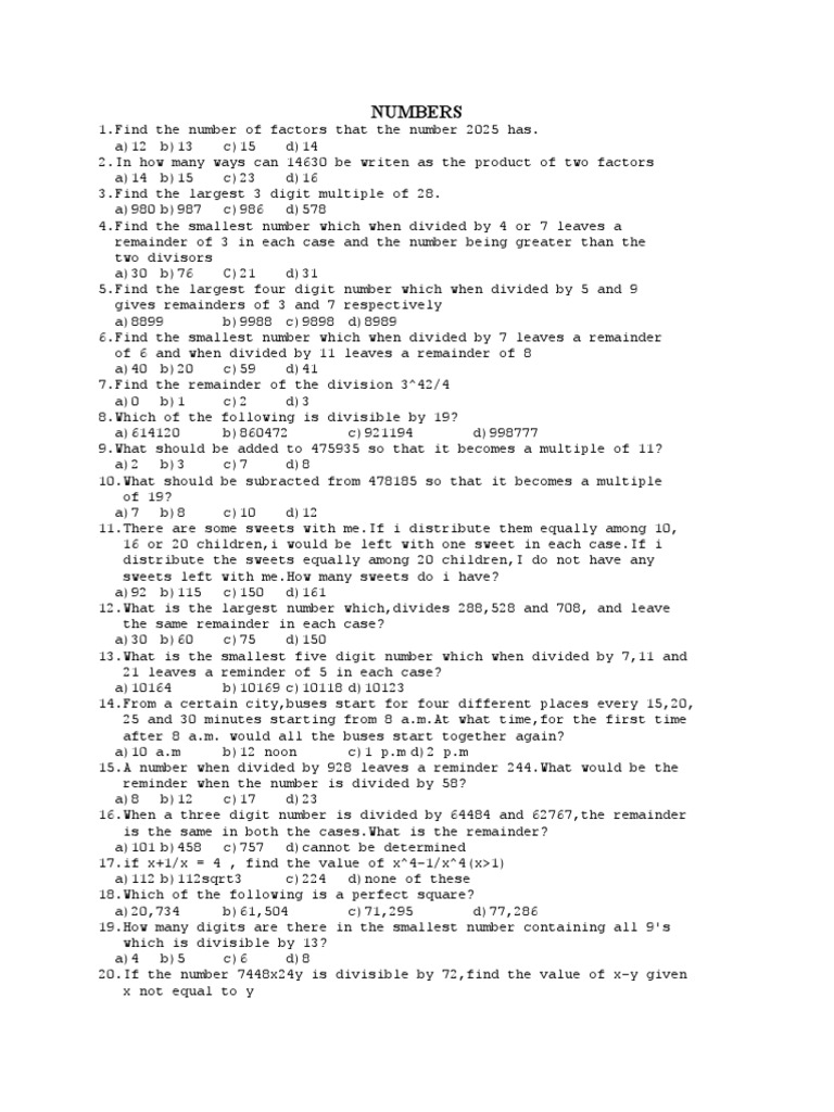 Numbers  Mathematical Concepts  Arithmetic