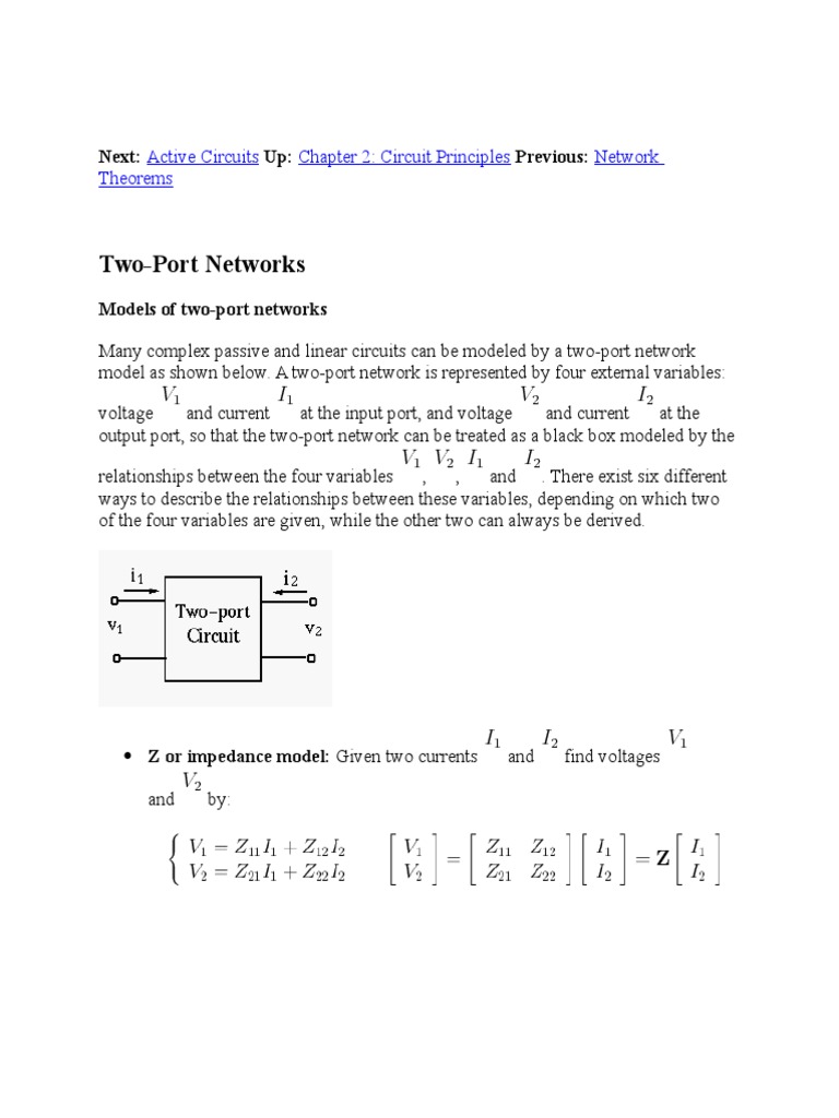 Models of TwoPort Networks Z, Y, H, Parameters PDF Electrical