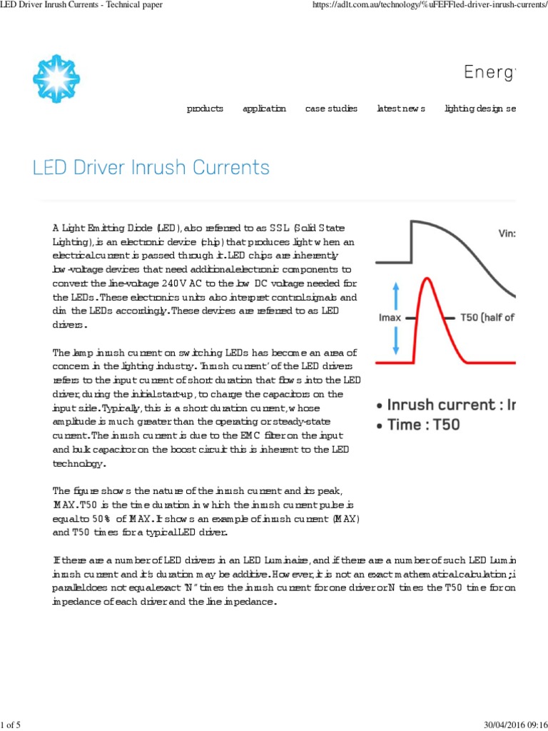 LED Driver Inrush Currents Technical Paper PDF Light Emitting
