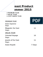 Fareast Product Summer 2015: Premium Tour Value Tour Cost Saver Tour