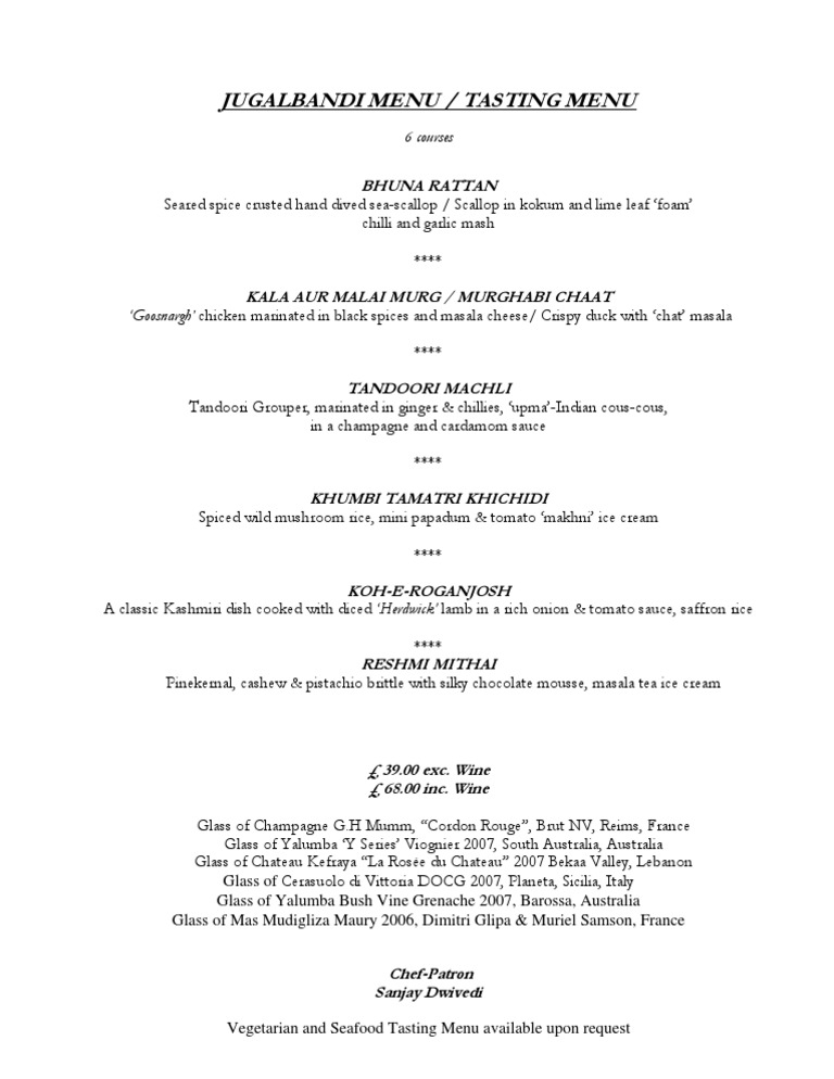 Tasting Menu Feb09 | PDF