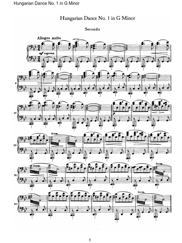 Brahms - Hungarian Dances for Four Hands Piano (Book 1) | Hungarian ...
