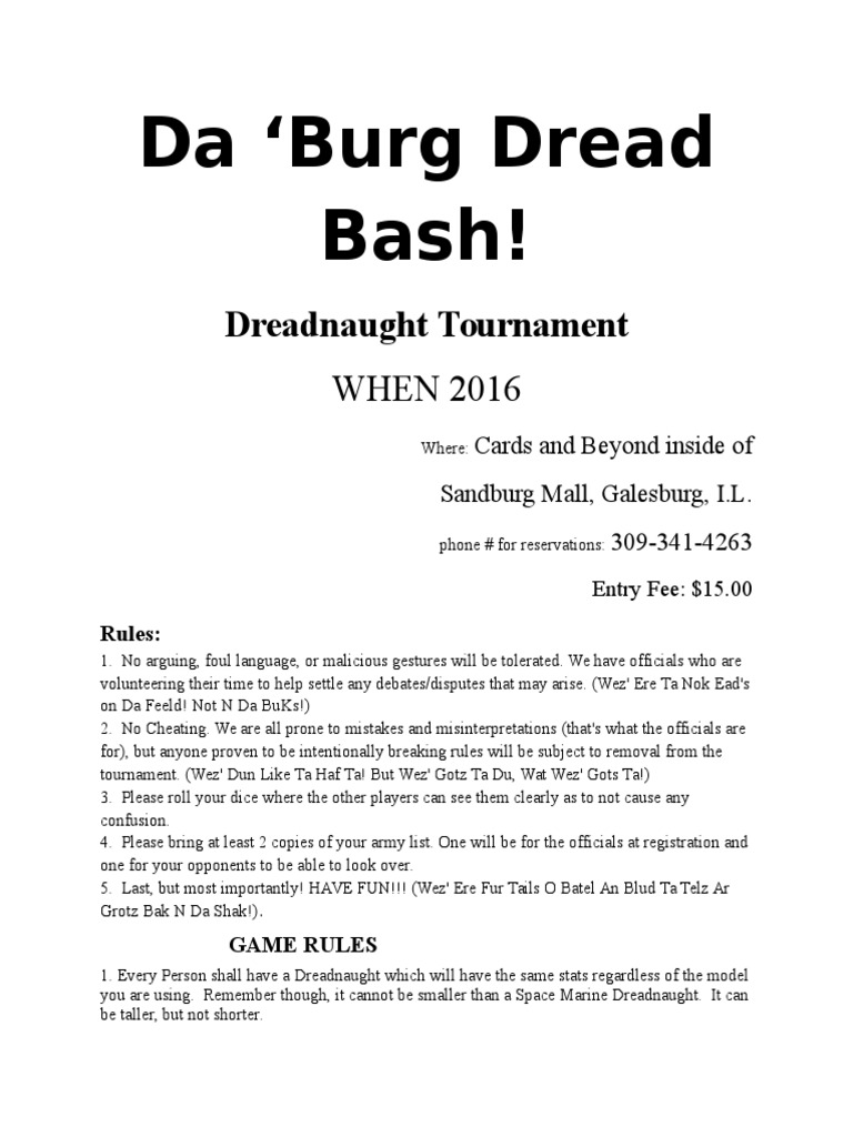 Dreadnaught Tournament Rules & Details | PDF | Gaming | Leisure