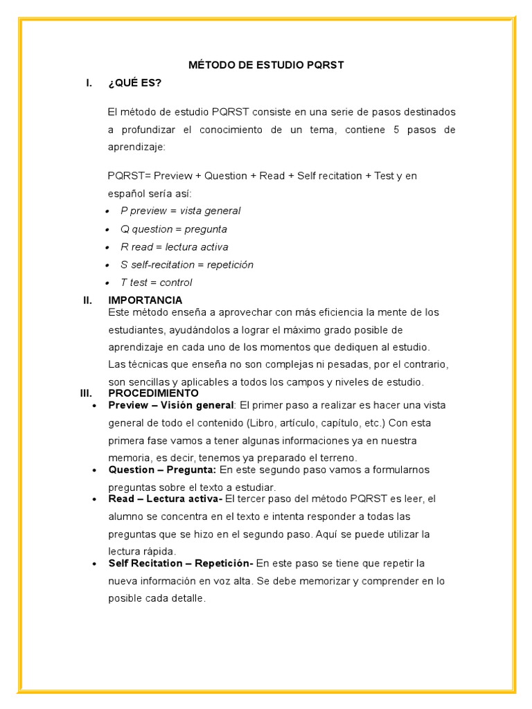 Método de Estudio PQRST | PDF