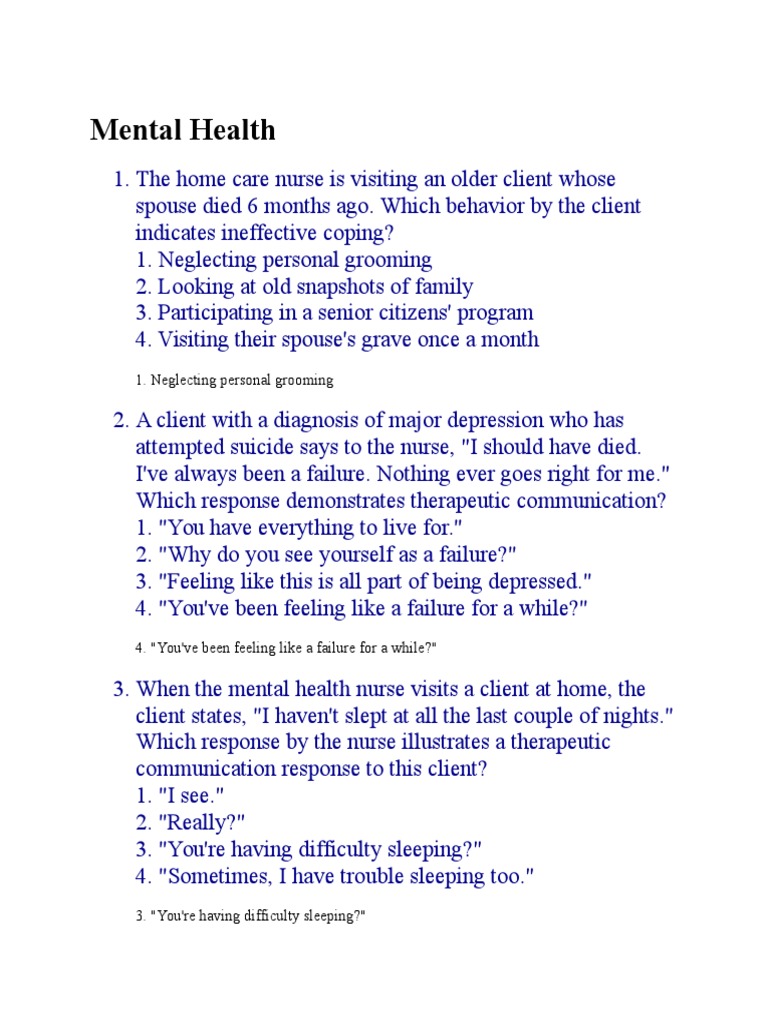 Client Behavior and Nursing Responses | PDF | Mental Disorder ...