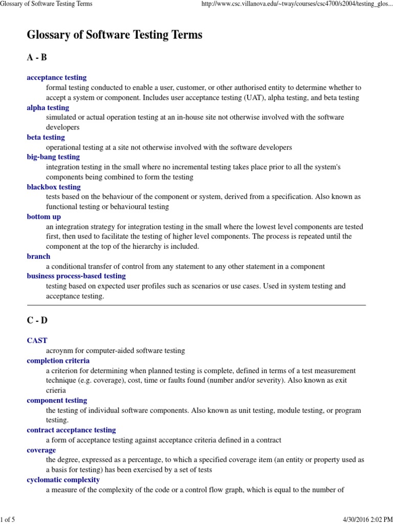 Glossary of Software Testing Terms Software Testing Information
