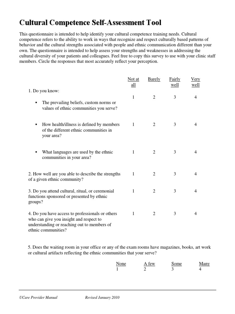 Cultural Competence Self-Assessment Tool | PDF | Competence (Human ...