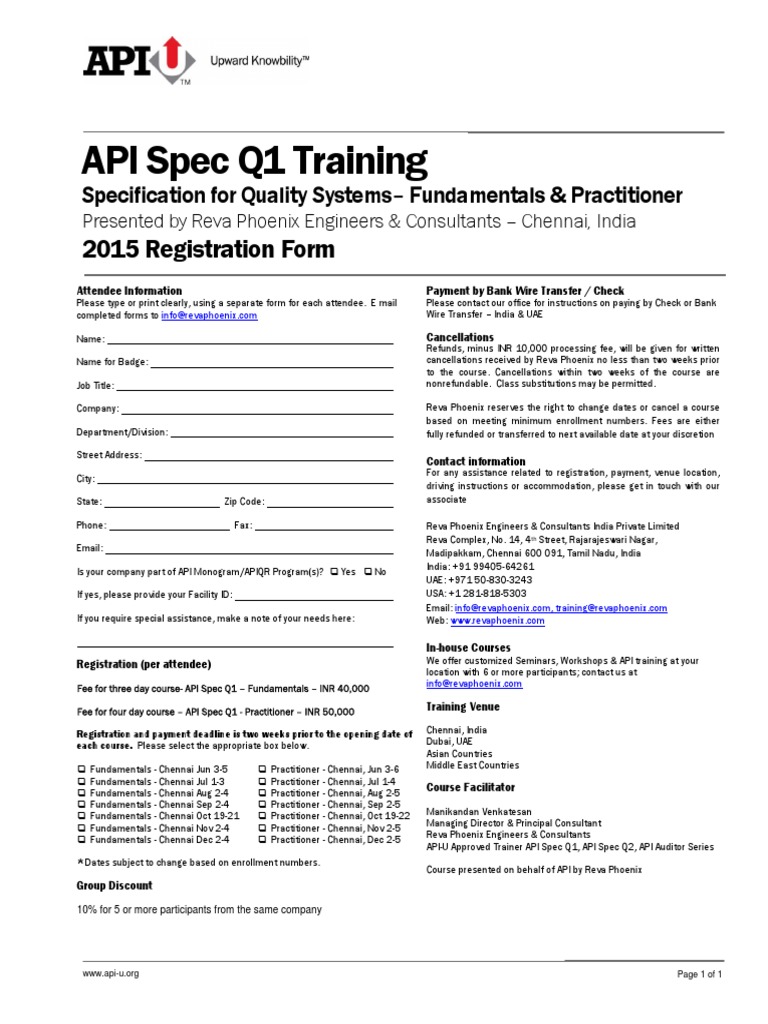 API Spec Q1 Training Registration | PDF | Wire Transfer | Cheque