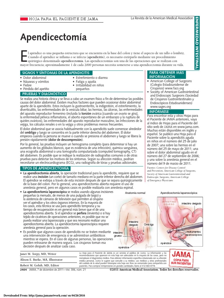 Apendicectomia Tecnica Quirurgica | PDF | Rtt | Ciencias de la Salud