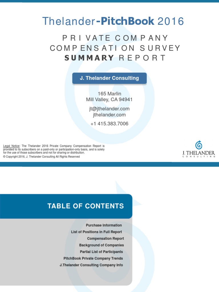 Thelander 2016 Private Company Pitch Book Summary Report Final I | PDF |  Venture Capital | Corporate Finance