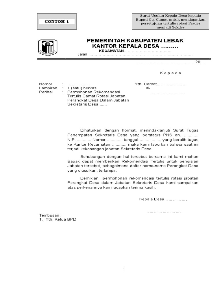 Contoh Surat Permohonan Menjadi Perangkat Desa Doc ...