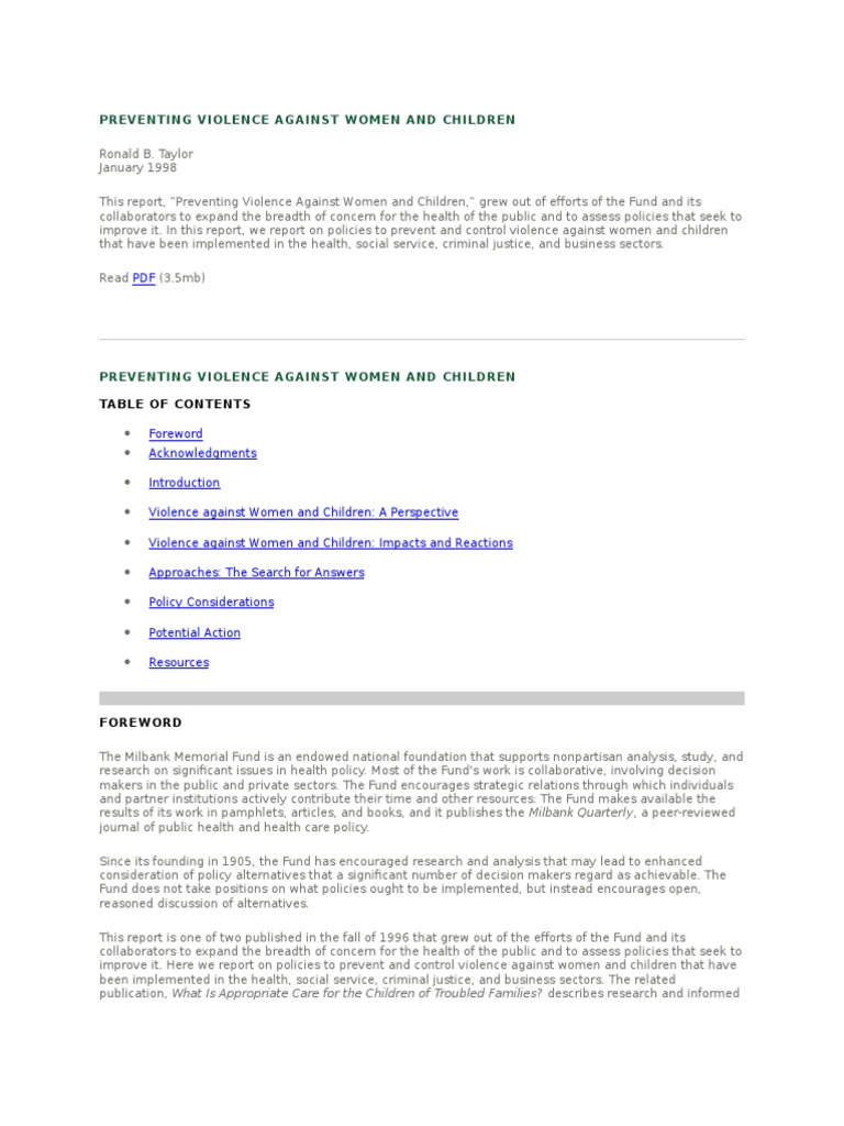 Vowc 1 Preventing Violence Against Women and Children | PDF | Domestic ...