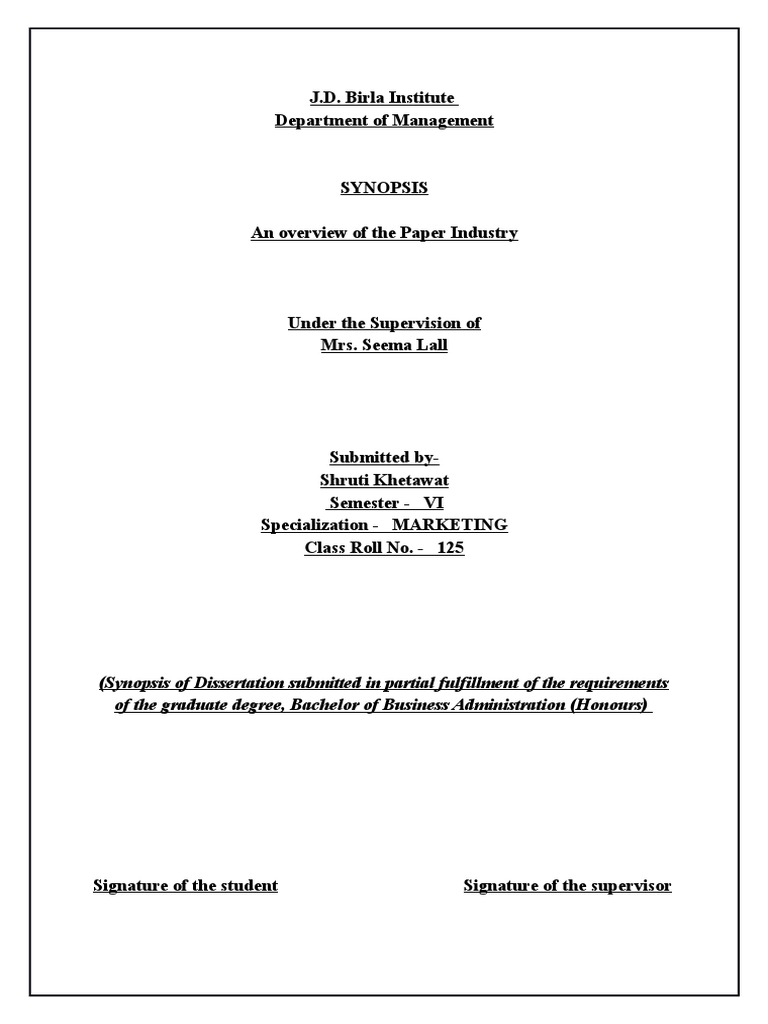 Synopsis of Paper Industry PDF