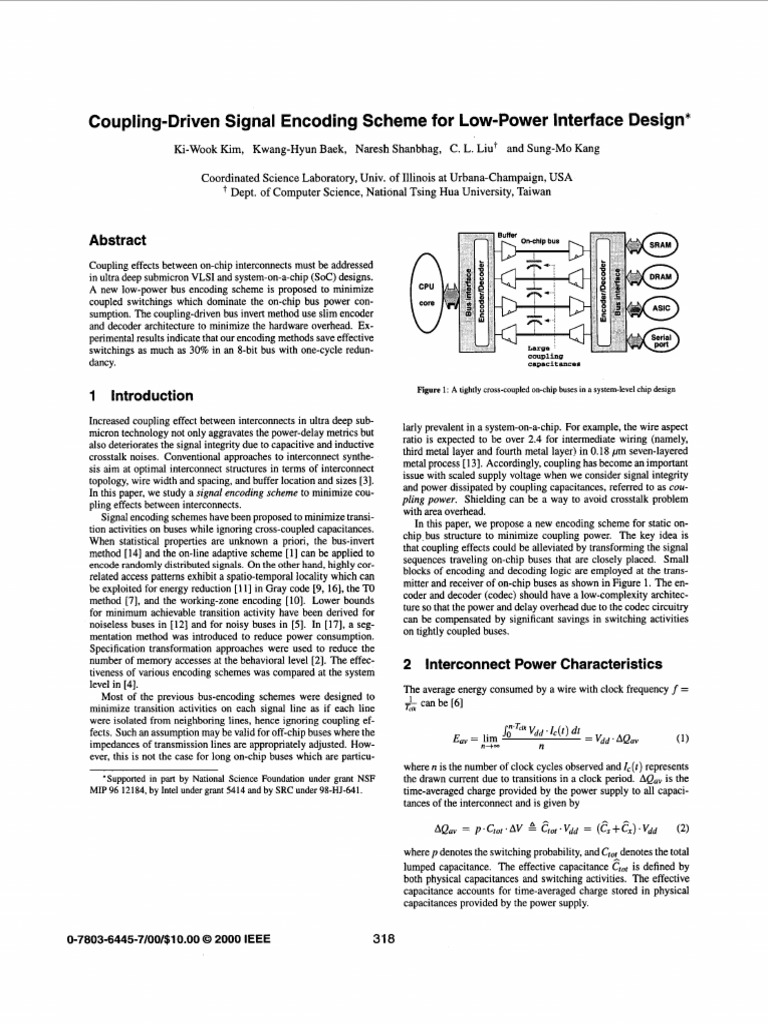 Low-Power Bus Encoding for VLSI Design | PDF | Codec | Capacitance