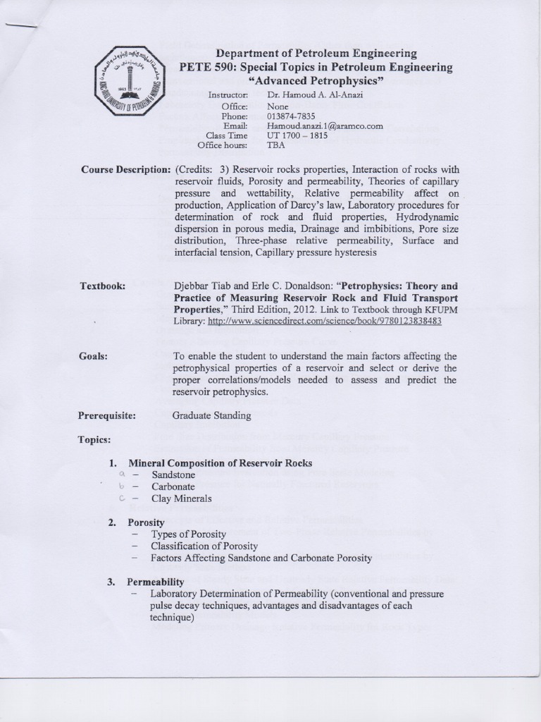 Advanced Petrophysics Course Overview | PDF | Permeability (Earth ...