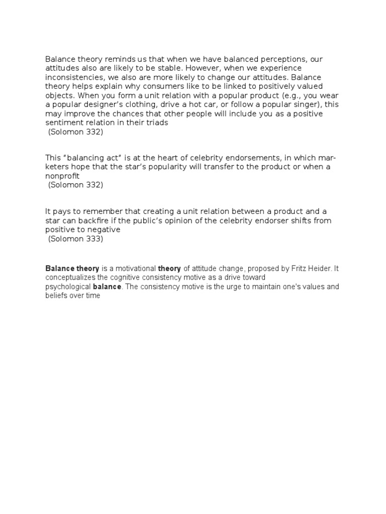 Balance Theory Is A Motivational Theory Of Attitude Change Proposed By