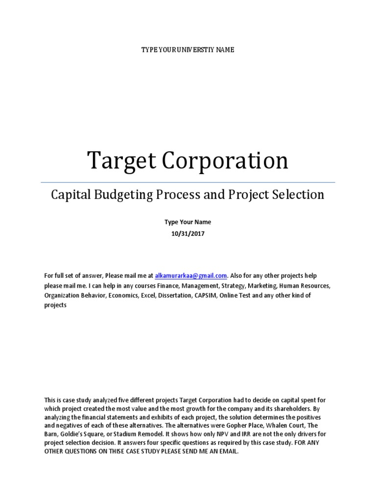 Target corporation capital budgeting case study solution