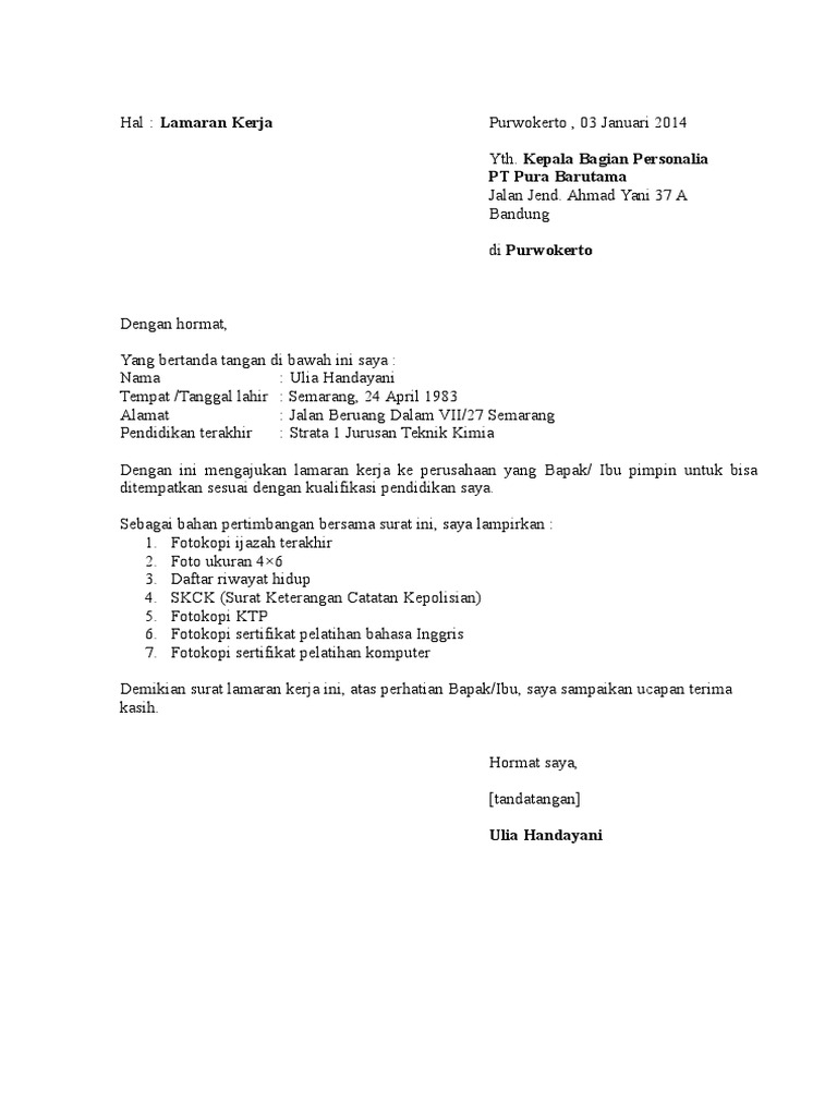Contoh Surat Lamaran Pekerjaan Inisiatif Sendiri - Berbagi ...