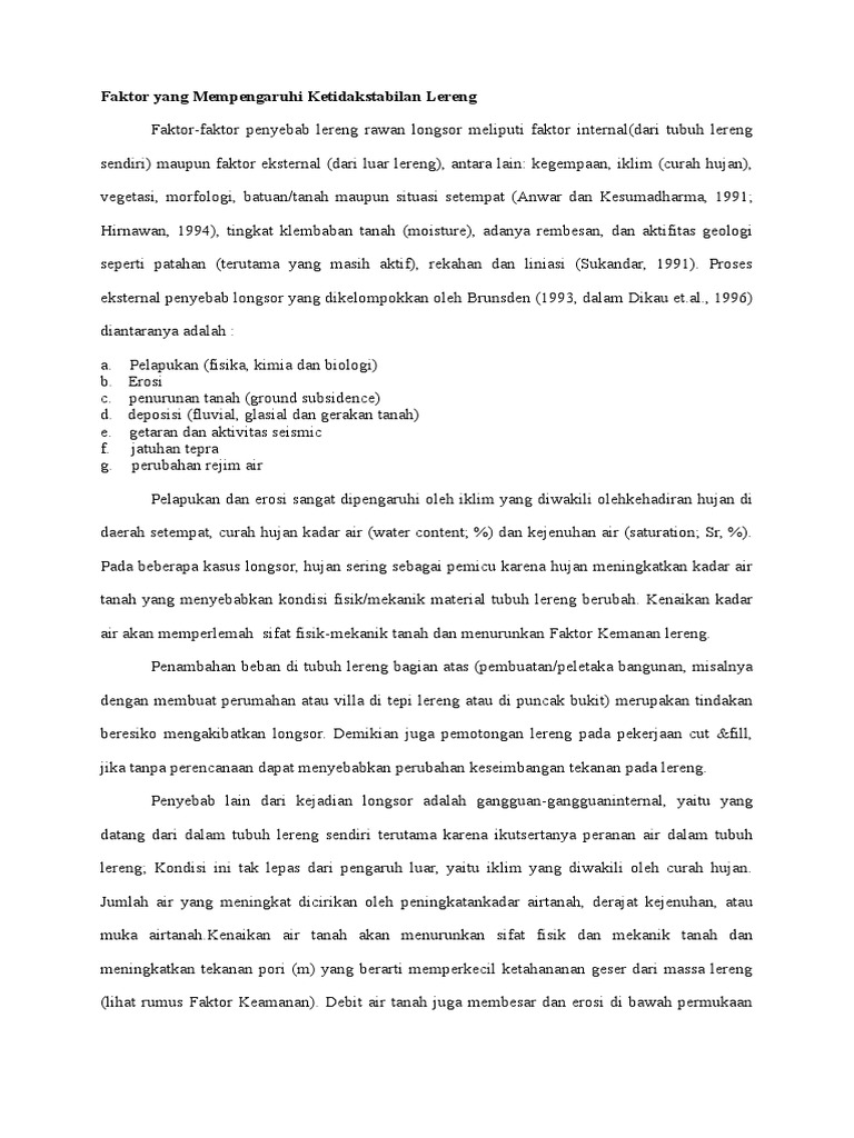 Faktor Yang Mempengaruhi Ketidakstabilan Lereng