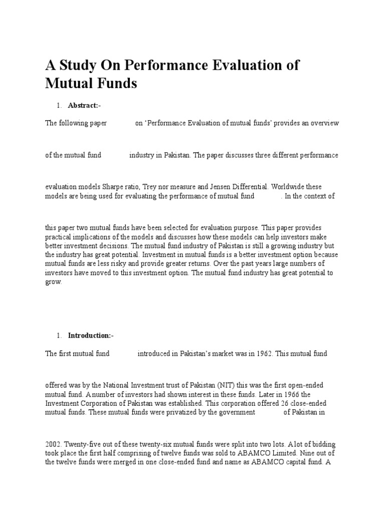 Evaluating Mutual Fund Performance in Pakistan | PDF | Investment Fund ...