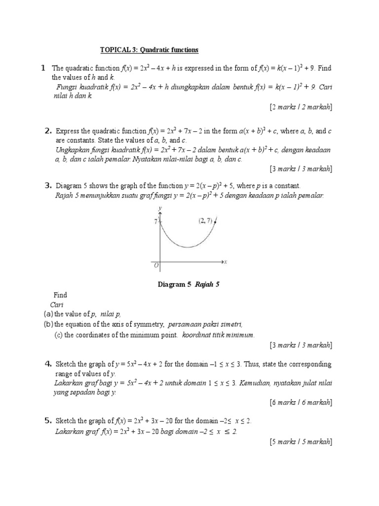The Quadratic Function Exrcise | PDF