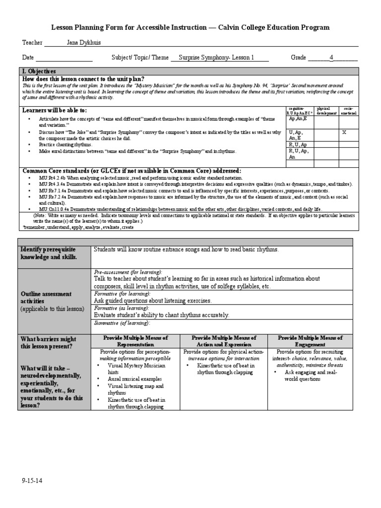 Educ 302 303 Unit Plan Lesson 1 | PDF | Rhythm | Learning