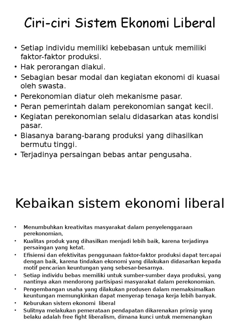 Ciri Ciri Sistem Ekonomi Liberal