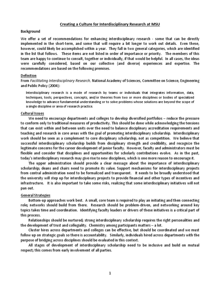 Enhancing Interdisciplinary Research at MSU | PDF | Interdisciplinarity ...