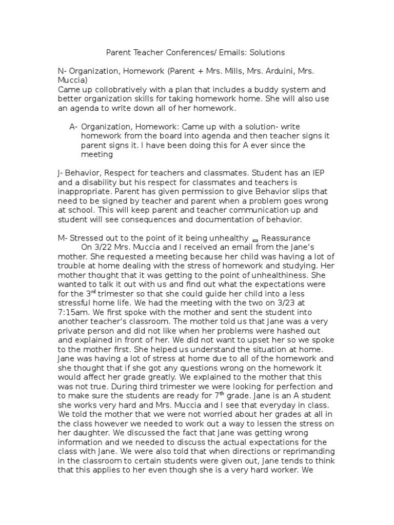 parent teacher conference reflection Homework Individualized