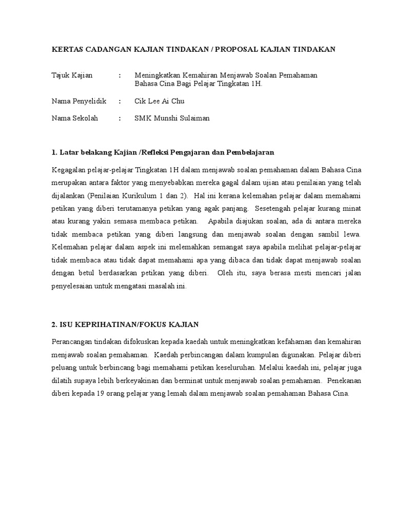 Kertas Cadangan Kajian Tindakan Pdf