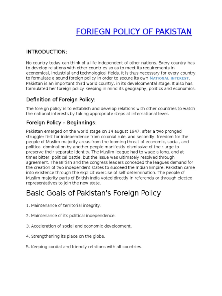Pakistan Foreign Policy PDF Non Aligned Movement Pakistan