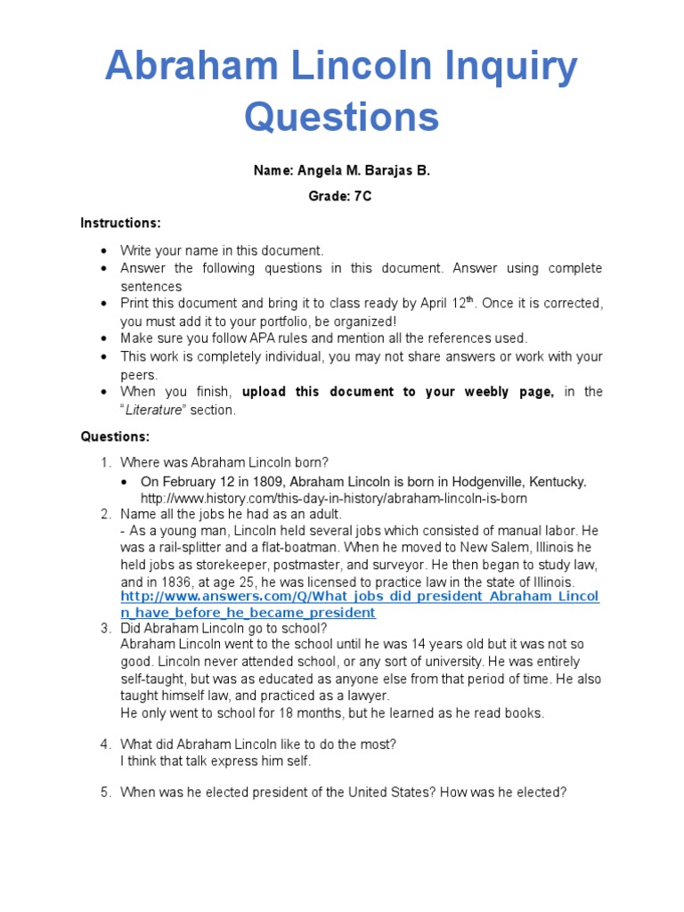 abraham lincoln worksheet 1 13234 | Abraham Lincoln | American Civil War