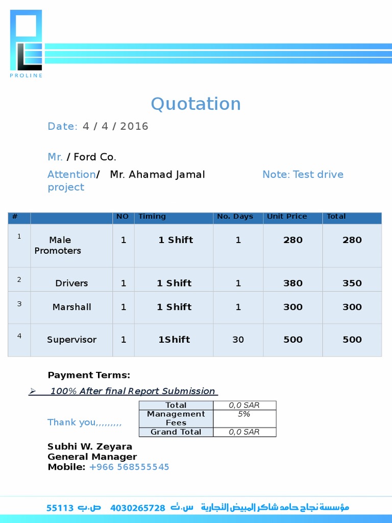 Event Staffing Quotation for Test Drive | PDF